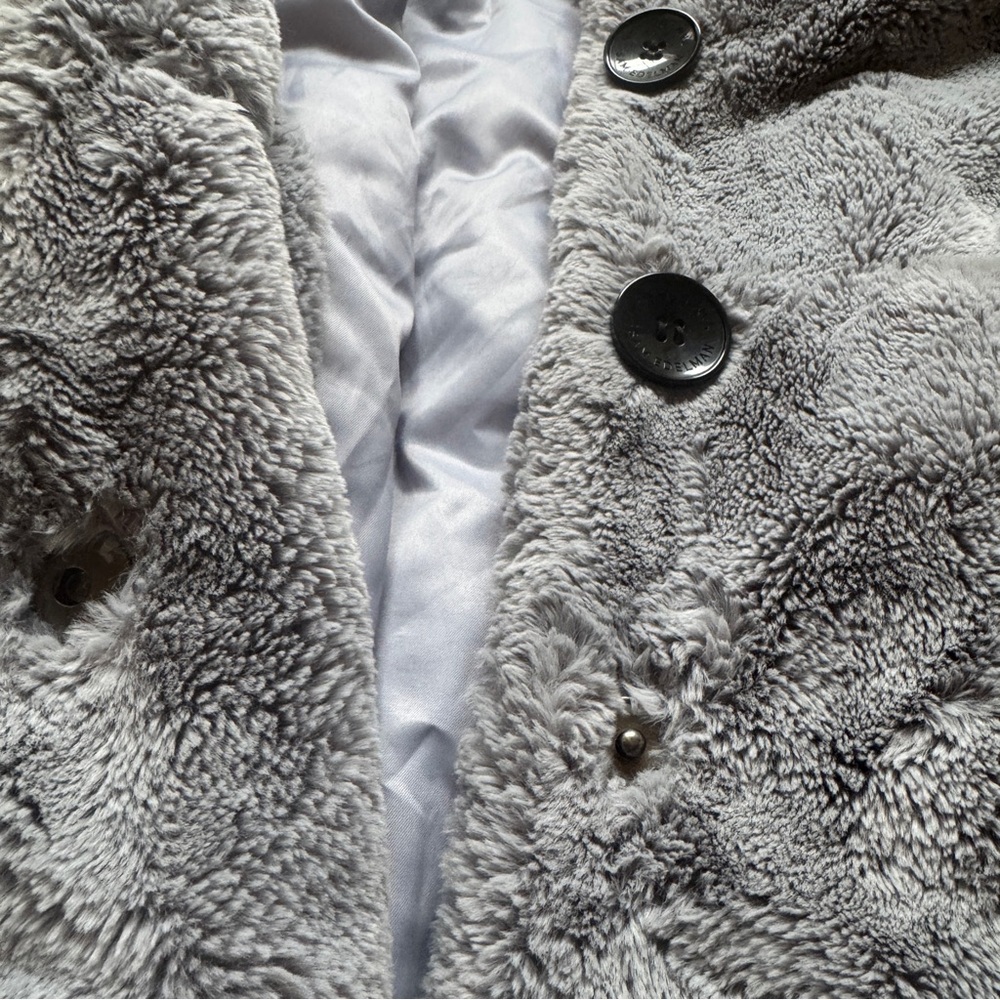 Sam Edelman Small Faux Fur Satin Lined Notch Collar Women's Coat Gray - Picture 4 of 8